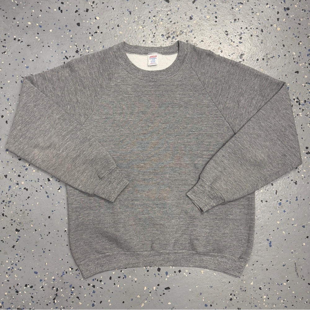 Vintage 90s Jerzees By Russell Crewneck Sweatshirt Blank Grey L Made In USA